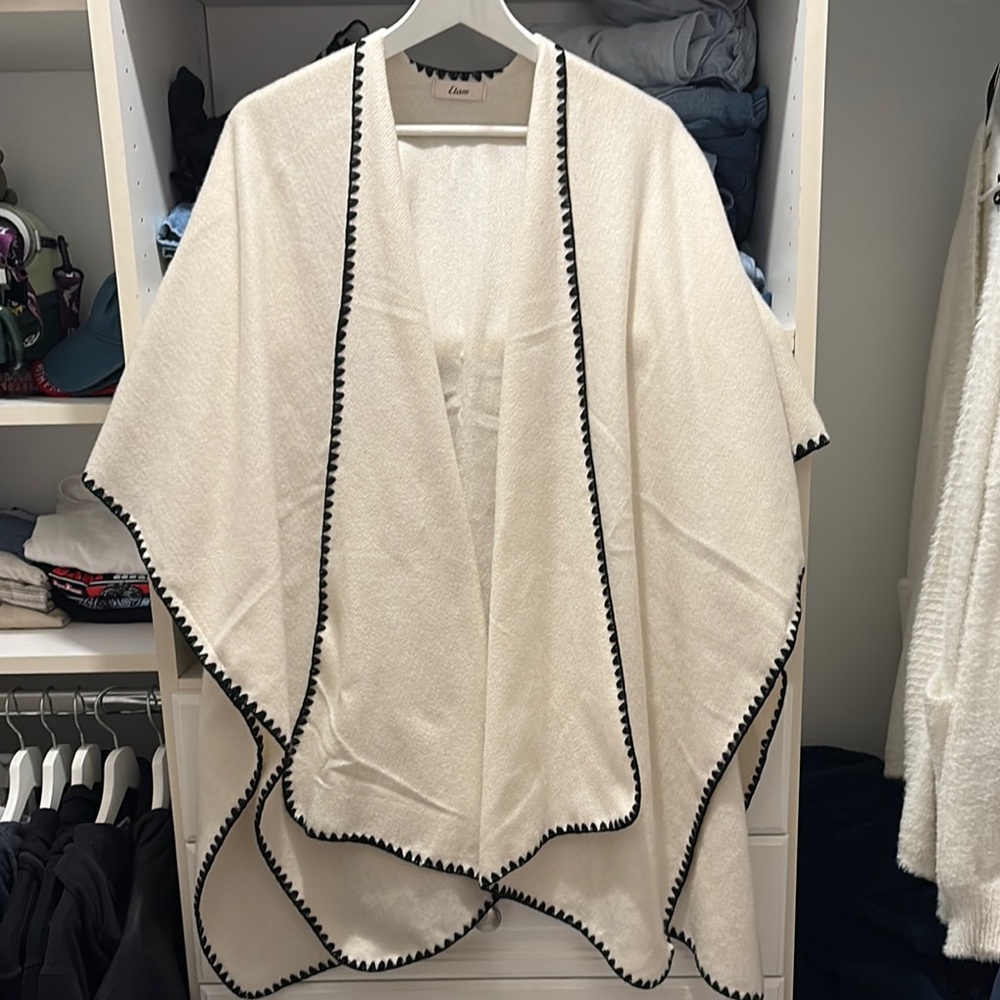 Cream and Black Cape with Asymmetrical Hem
